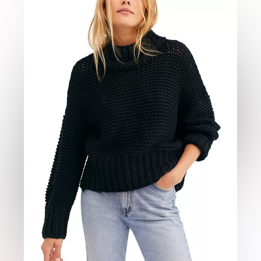 Free People 'My Only Sunshine' Chunky Knit
Mock Neck Sweater in Black Medium